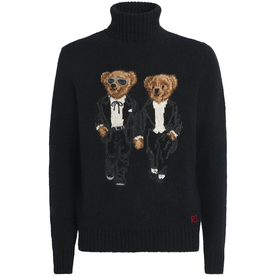 Wool-Blend Ralph & Ricky Tuxedo Polo Bear Rollneck Sweater BLACK
