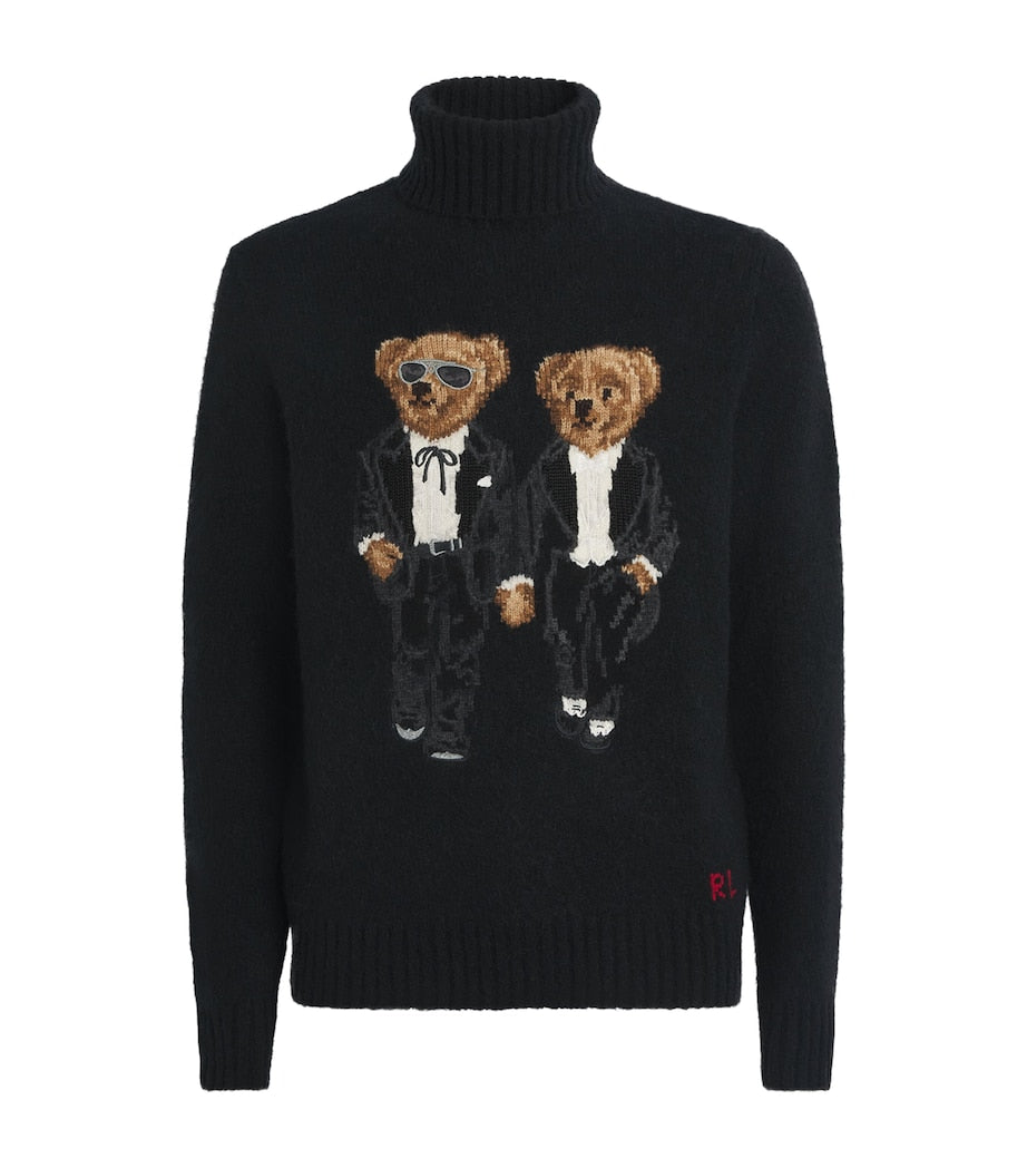 Wool-Blend Ralph & Ricky Tuxedo Polo Bear Rollneck Sweater BLACK