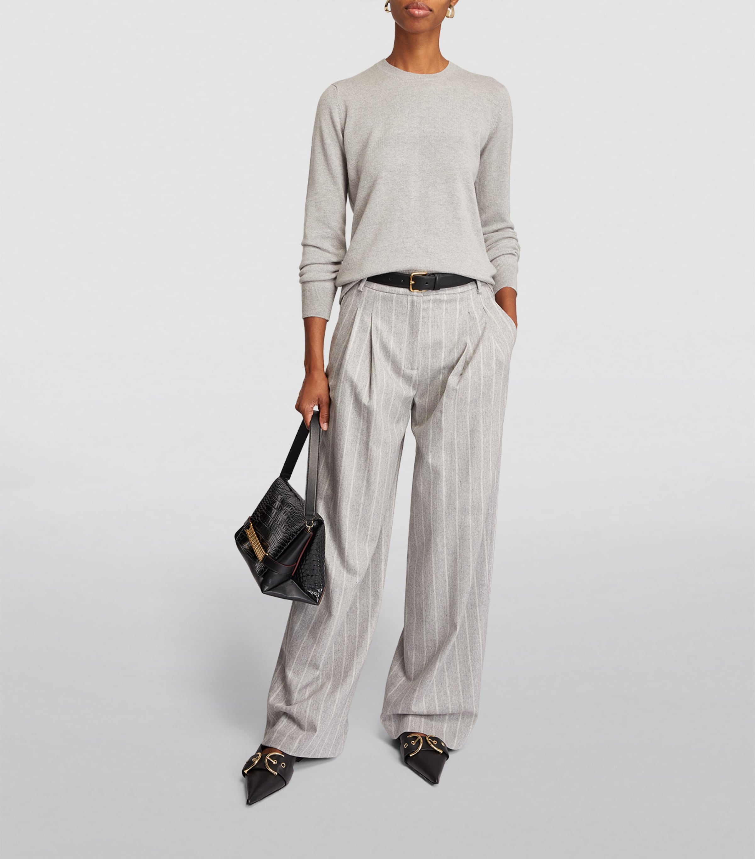 Grey Cashmere Crew-Neck Sweater