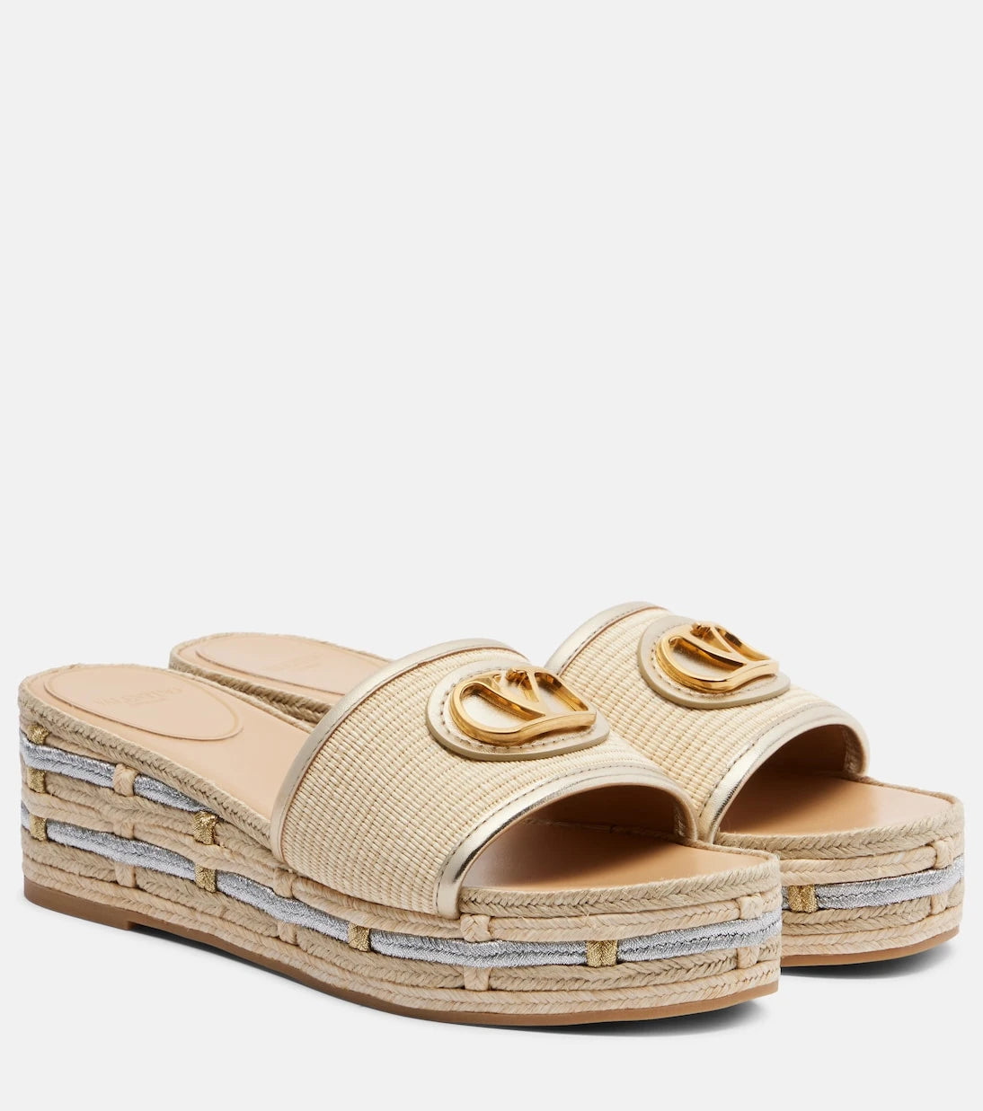 Valentino Garavani - VLogo leather-trimmed espadrille slides