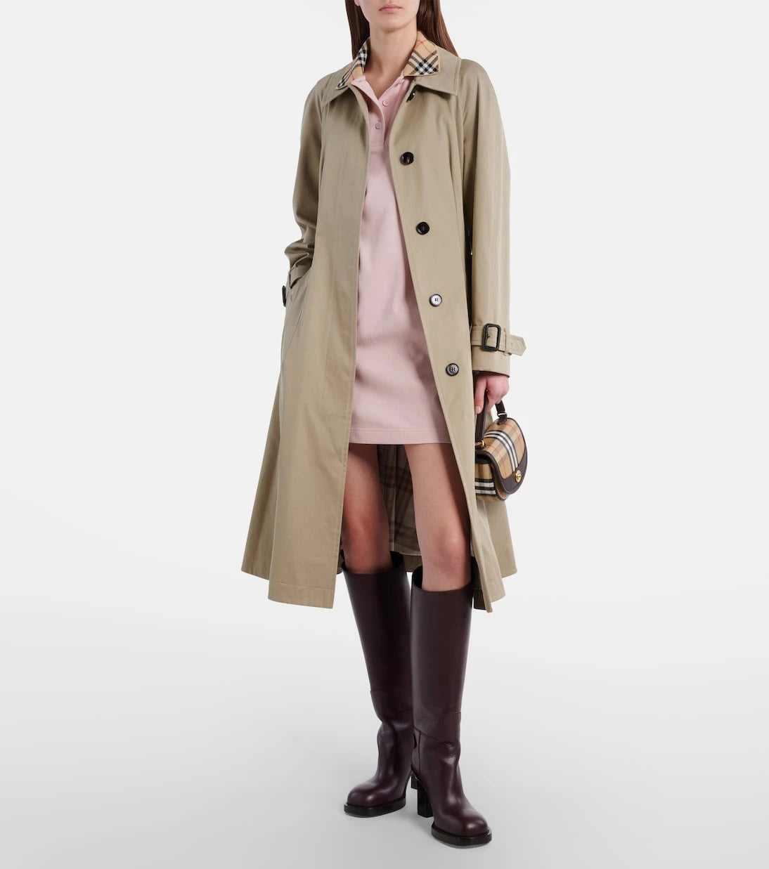 Burberry - فستان بولو من القطن بنقشة مربعات بربري