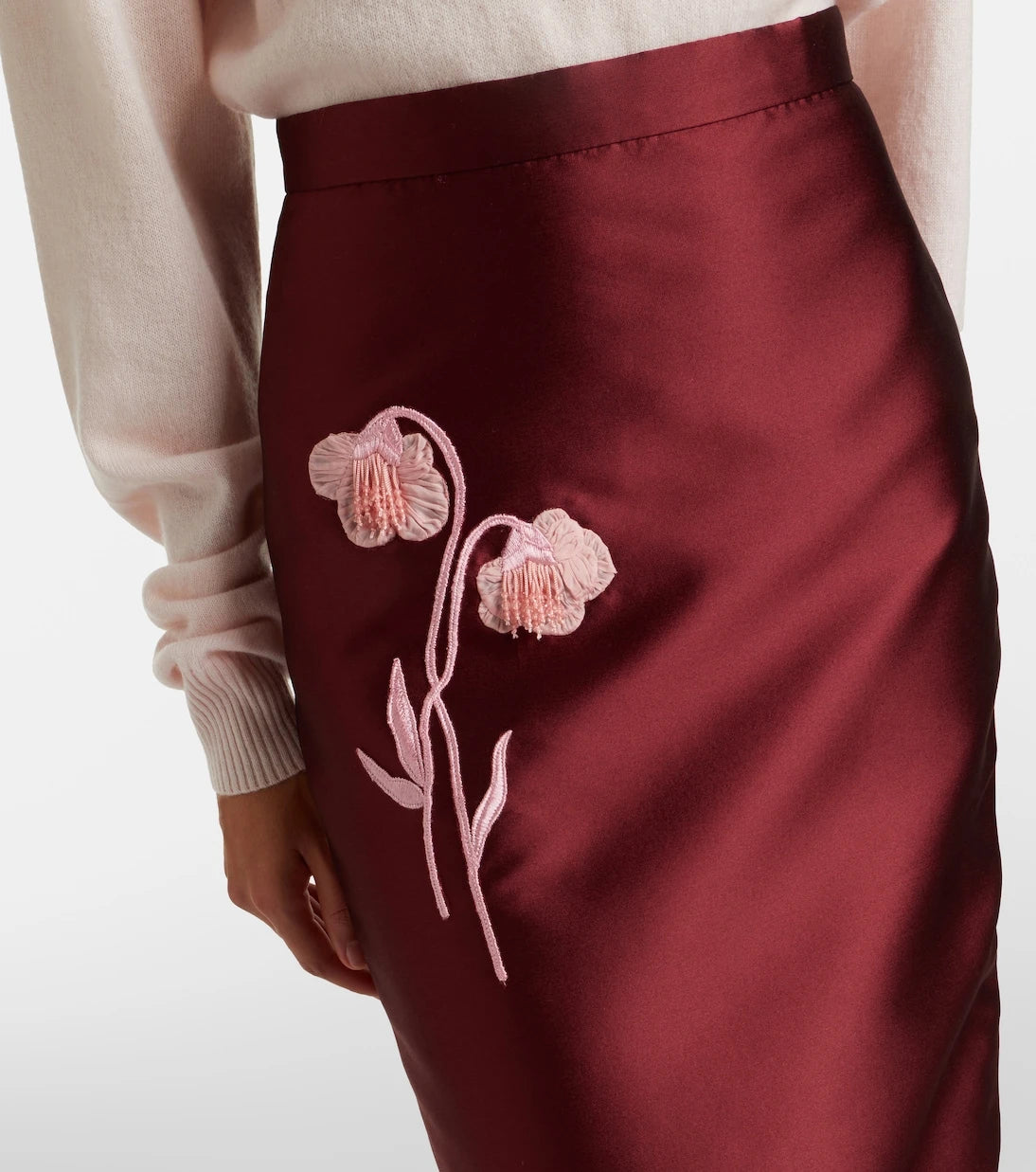 Erdem - Floral-appliqué satin slip skirt