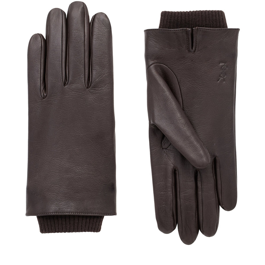 Saint Laurent Brown Leather Wool-Lined Cassandre Gloves