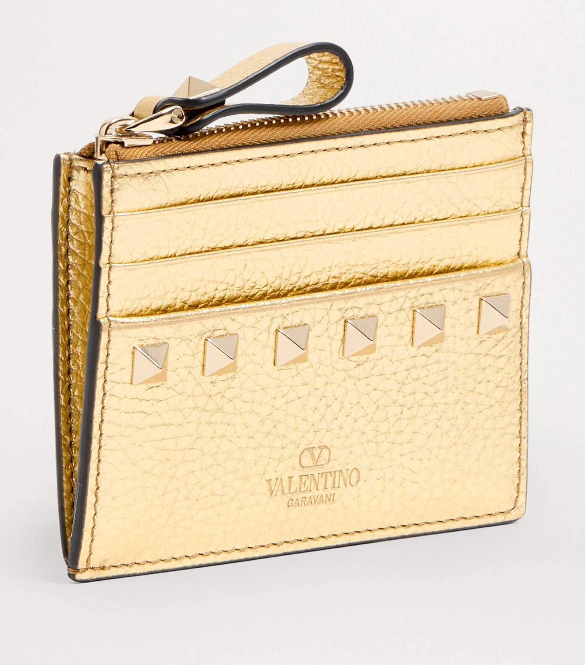 Valentino Garavani Gold Leather Rockstud Coin Purse
