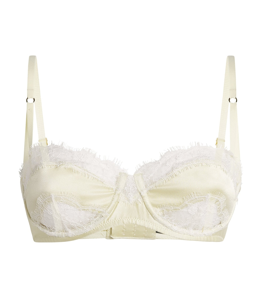 Kiki de Montparnasse Yellow Silk-Lace Insert Balconette Bra