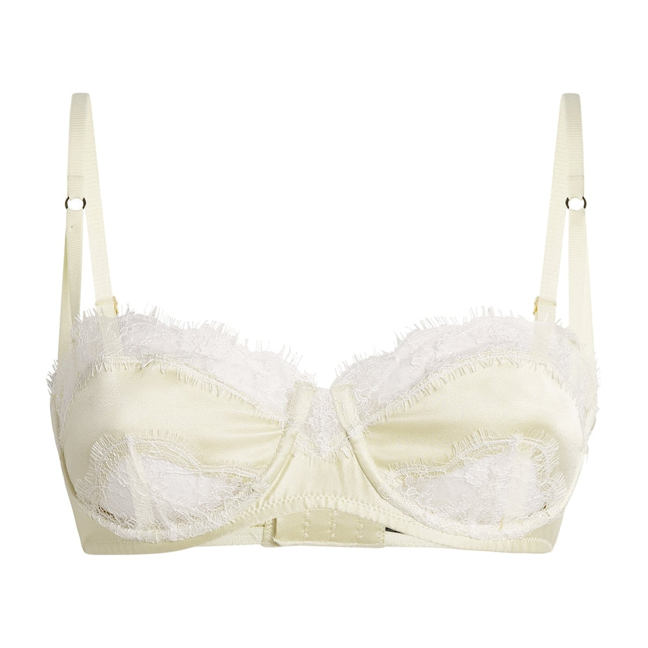 Kiki de Montparnasse Yellow Silk-Lace Insert Balconette Bra