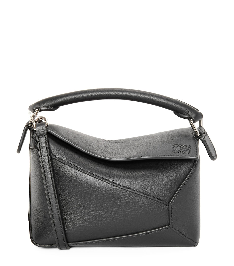 Mini Leather Puzzle Edge Top-Handle Bag BLACK