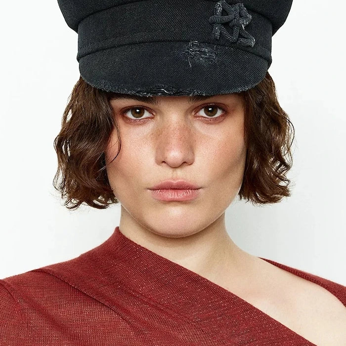 RUSLAN BAGINSKIY шапка дамска от деним Ruslan Baginskiy Distressed Denim Baker Boy Cap