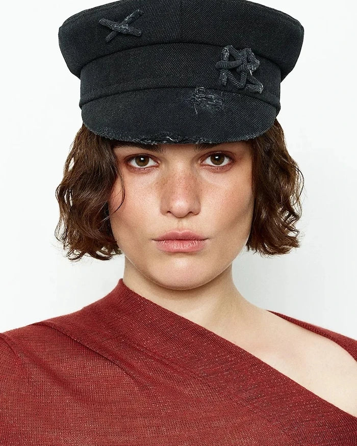 RUSLAN BAGINSKIY шапка дамска от деним Ruslan Baginskiy Distressed Denim Baker Boy Cap