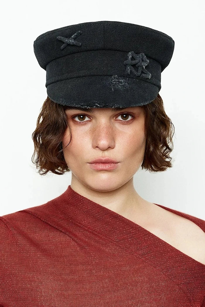 RUSLAN BAGINSKIY шапка дамска от деним Ruslan Baginskiy Distressed Denim Baker Boy Cap
