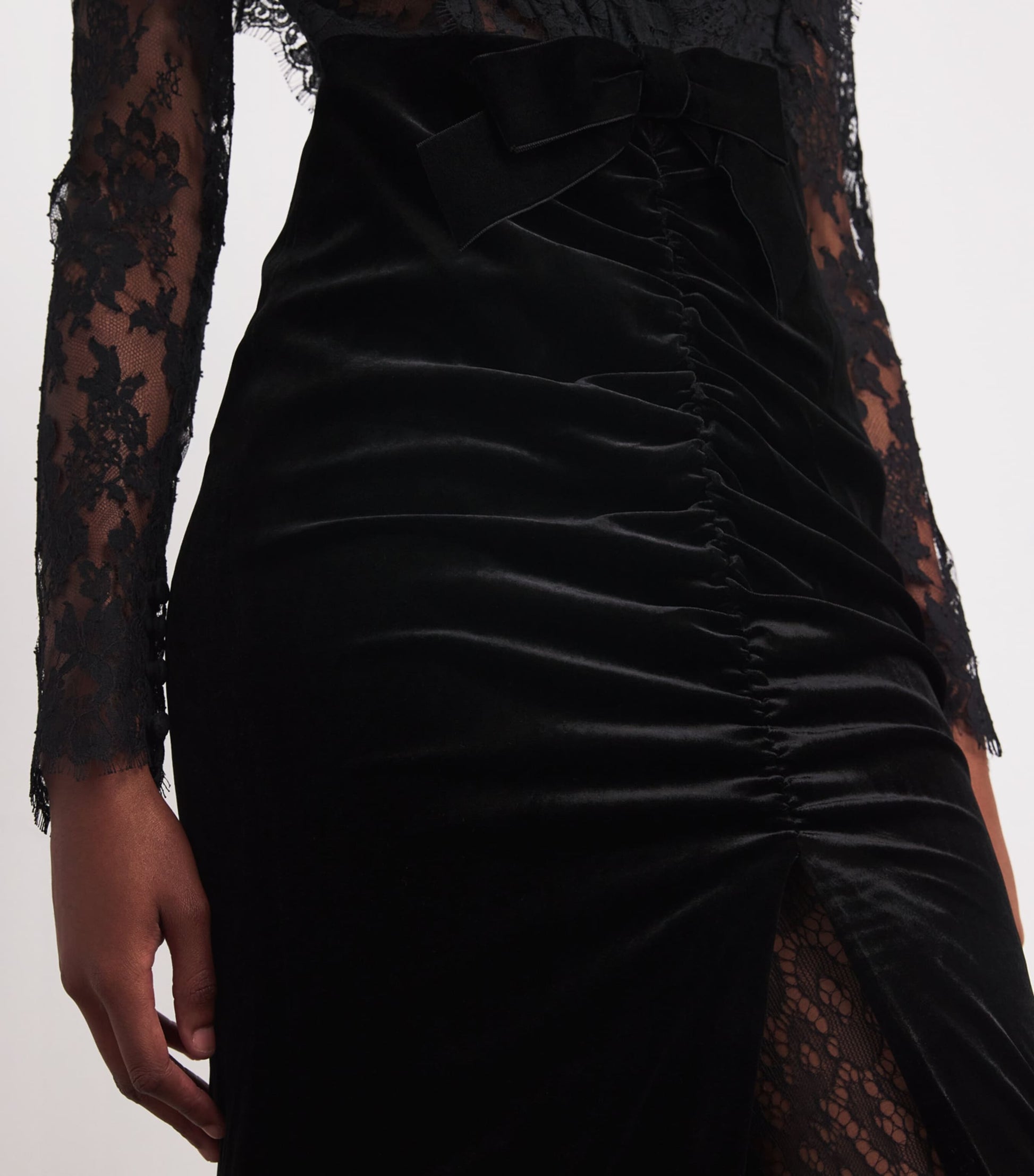 Alessandra Rich Black Lace-Velvet Gown