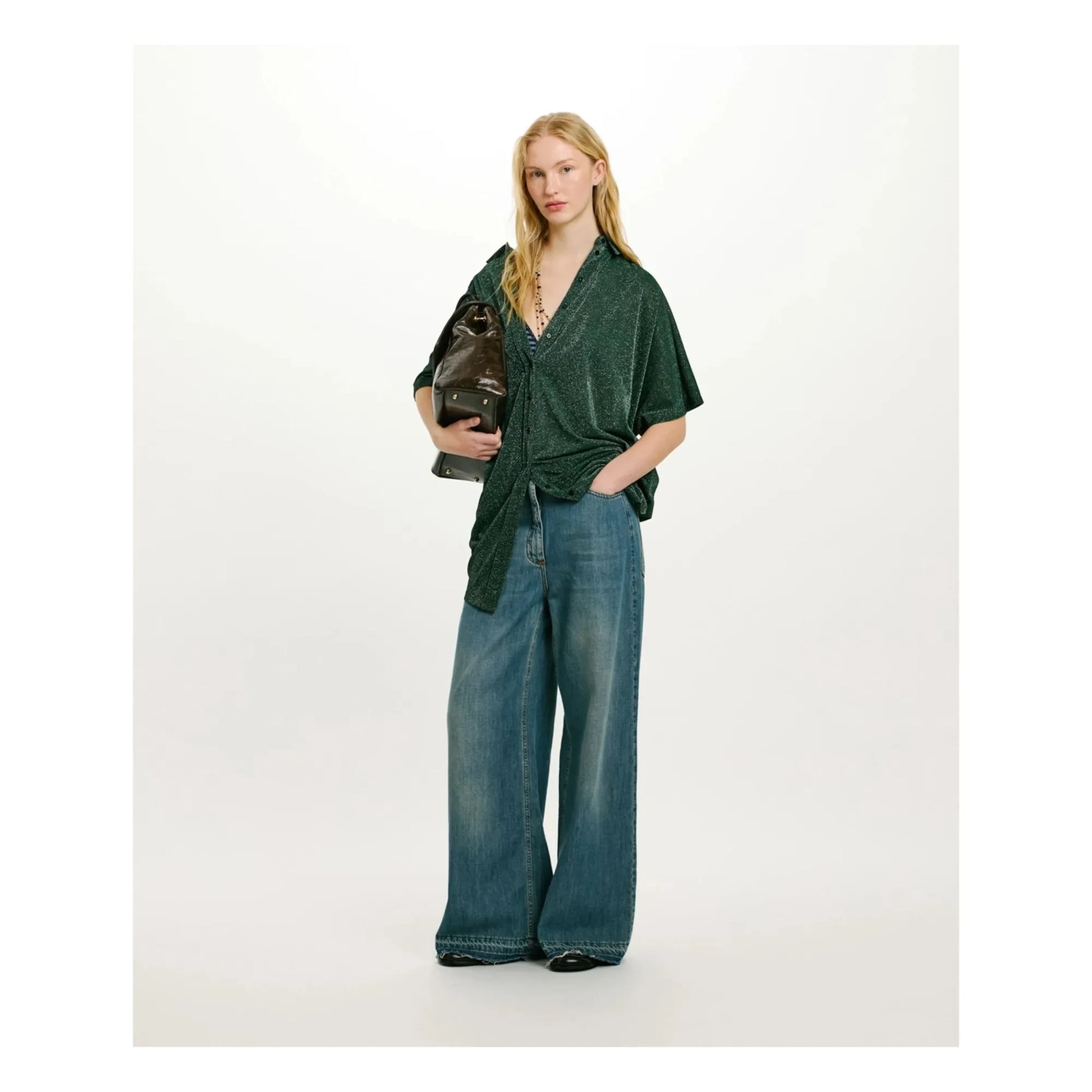 Momoni - Asado Metallic Dress | Green