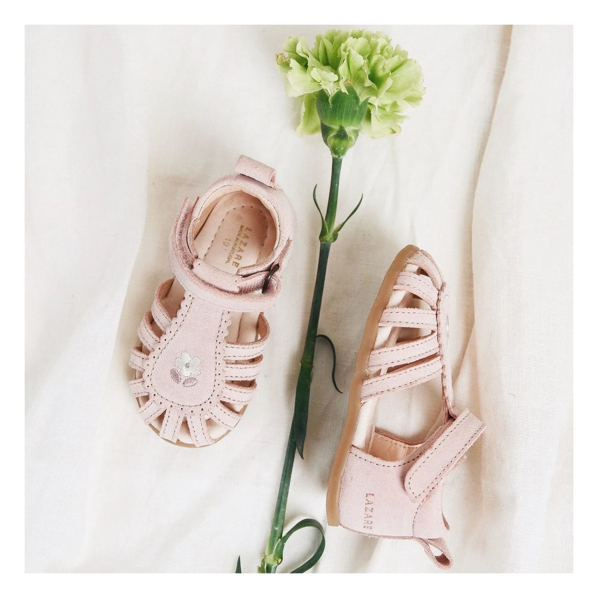 Lazare - Colette Fleur Suede Embroidered Sandals | Powder pink