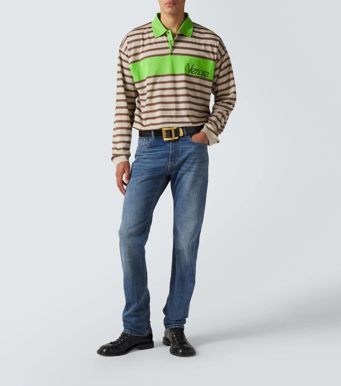 Versace - Striped cotton jersey polo shirt