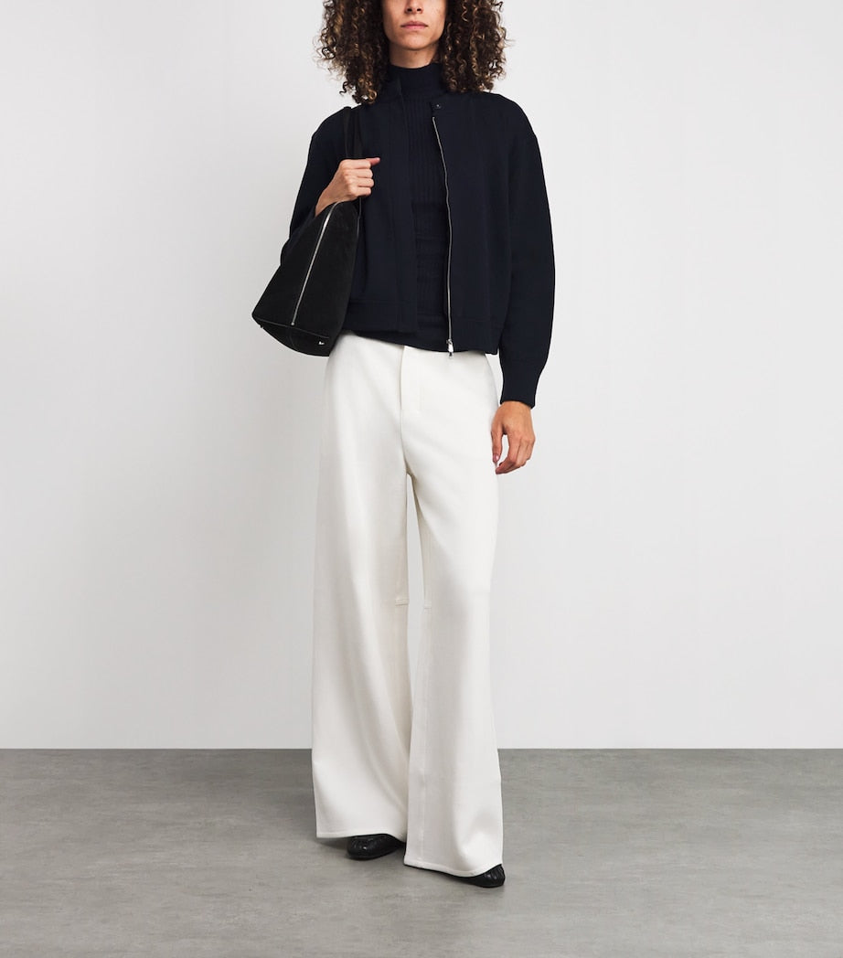 Max Mara Blue Virgin Wool Zip-Up Cardigan