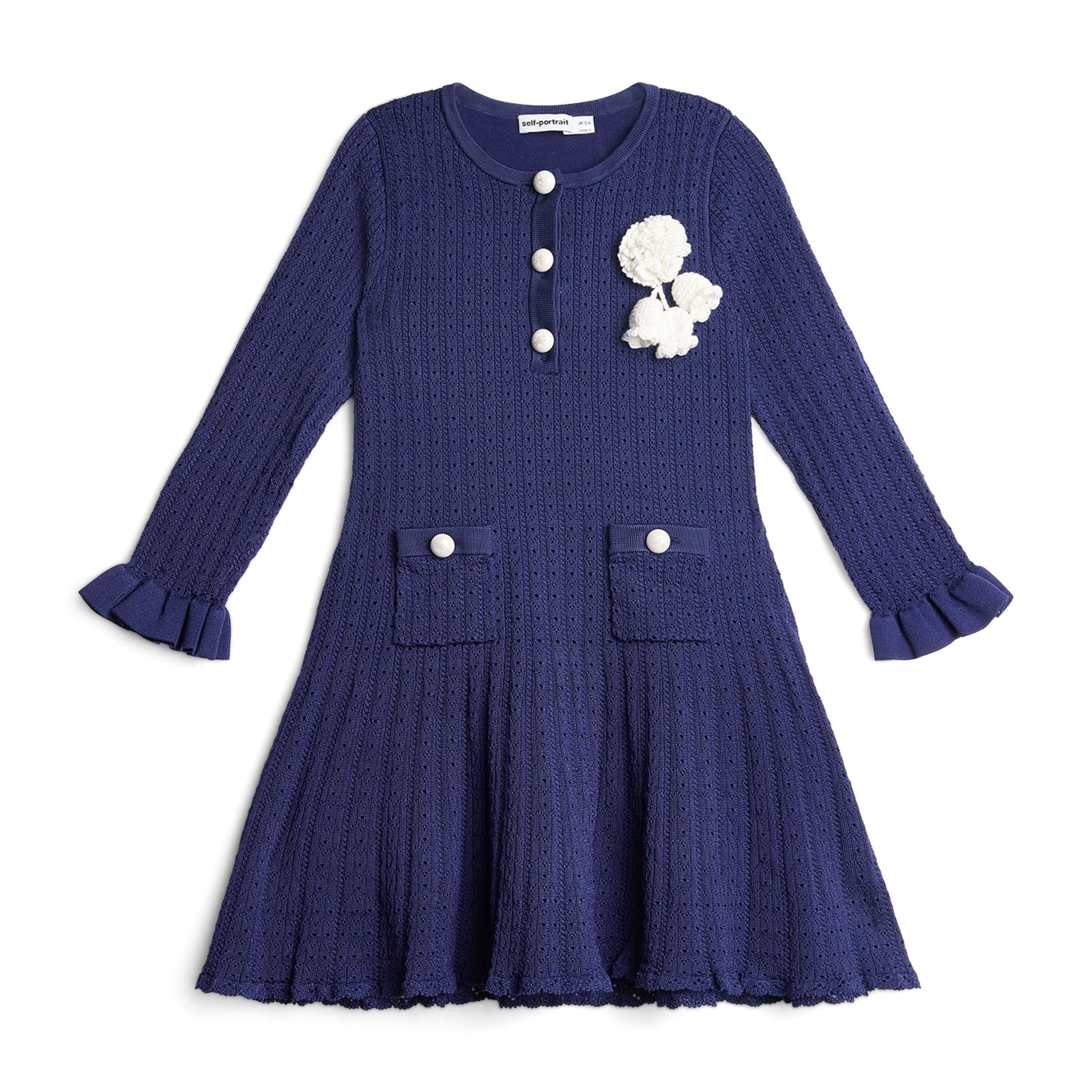 Self-Portrait Kids Blue Pointelle Knitted Dress (3-12 Years)