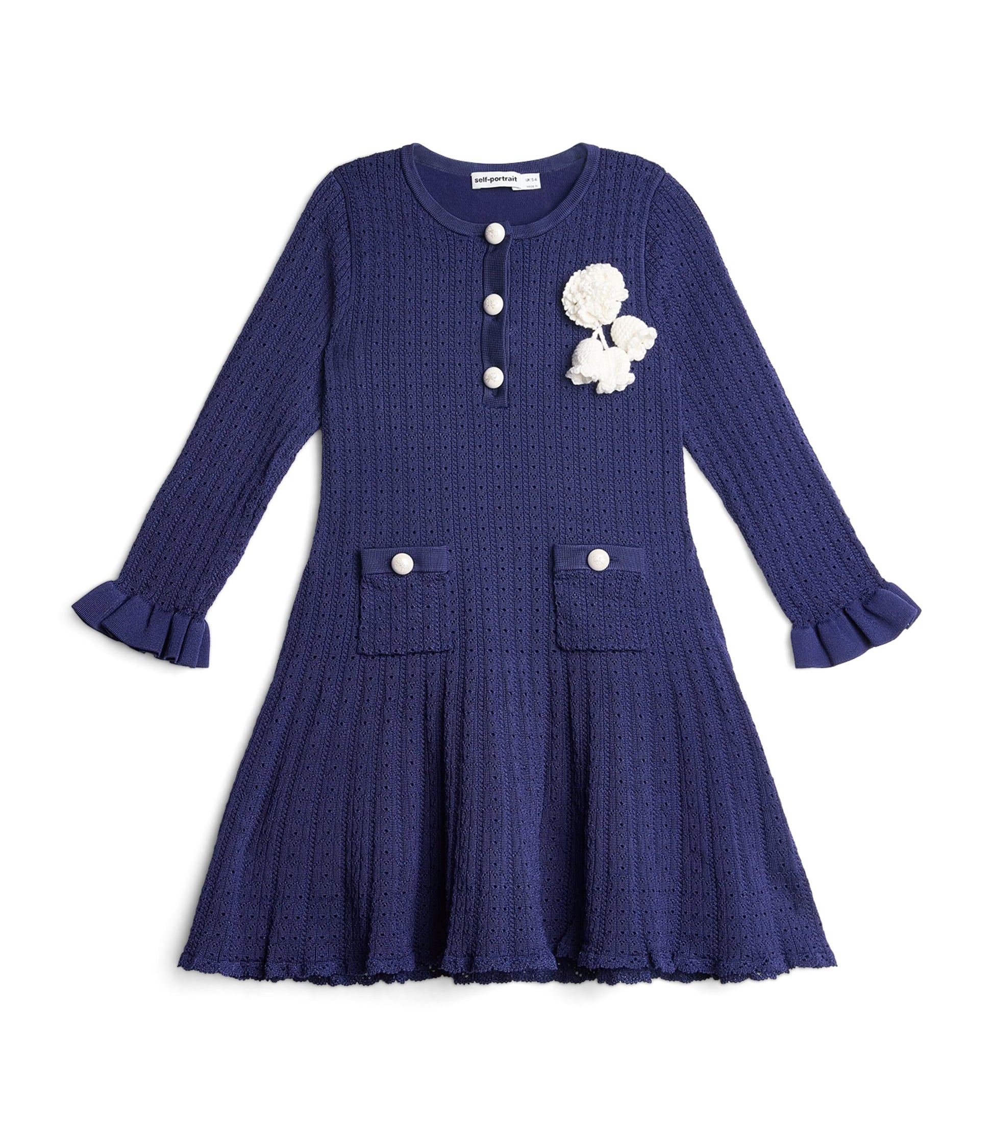 Self-Portrait Kids Blue Pointelle Knitted Dress (3-12 Years)