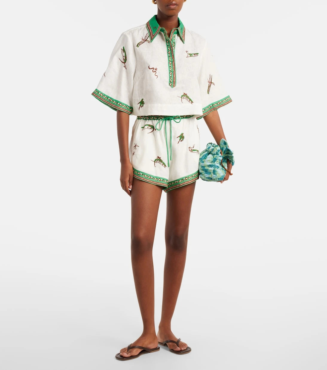 Alémais - Wanda embroidered linen shorts