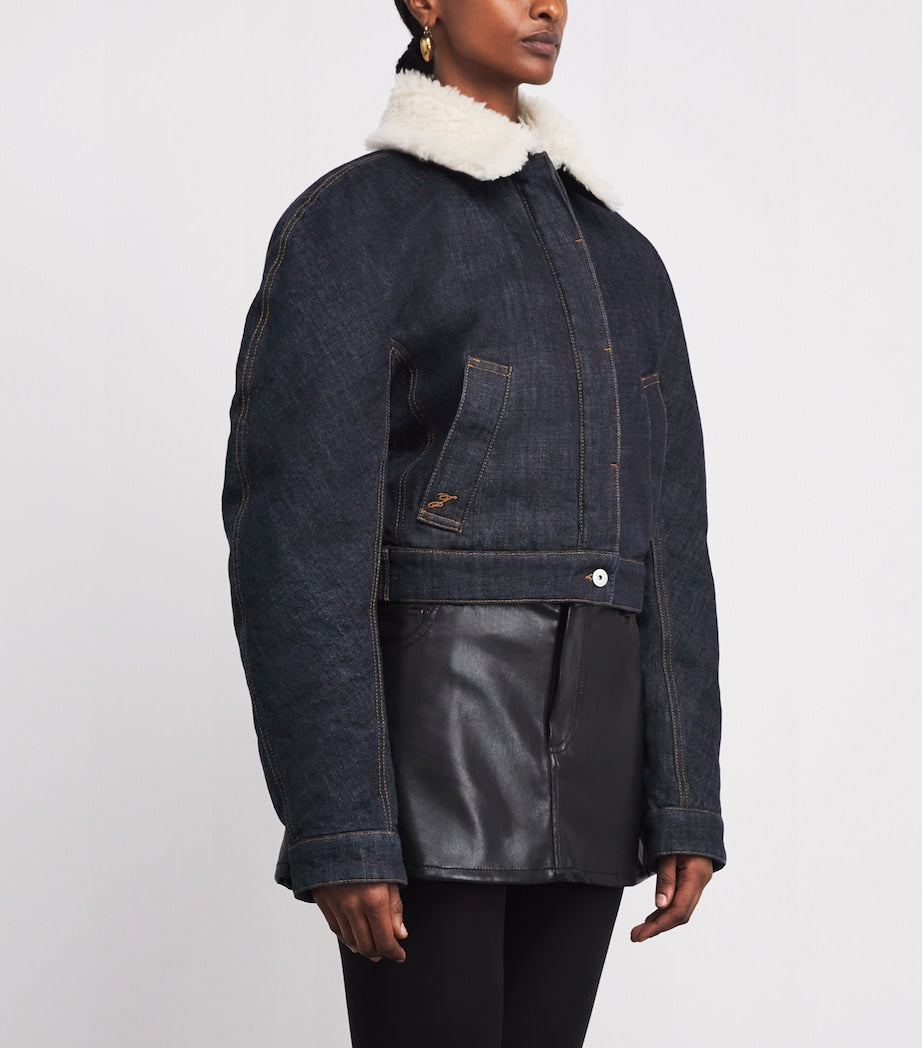 Jacquemus Navy Shearling-Trim Denim Bomber Jacket