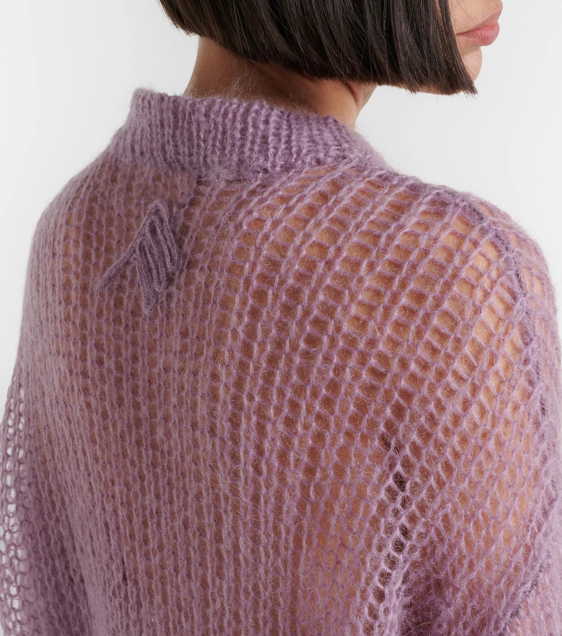 The Attico - Feather-trimmed open-knit mohair-blend sweater