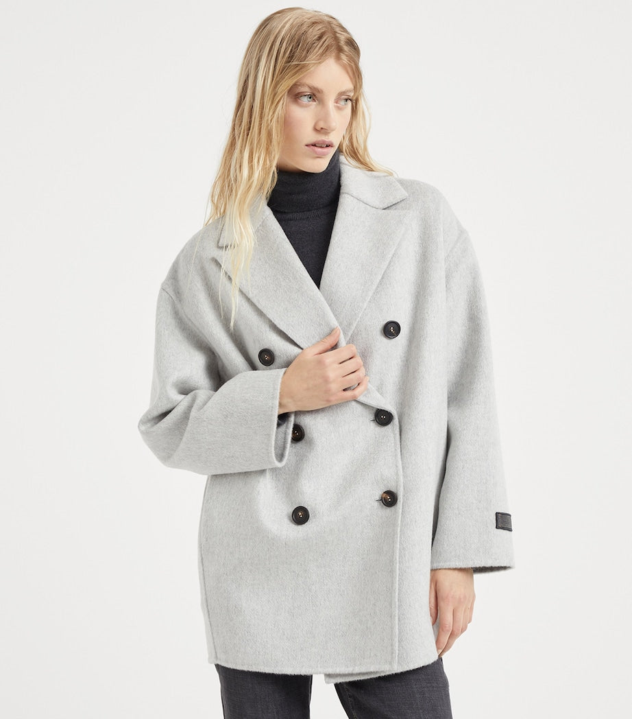 Brunello Cucinelli Grey Cashmere Double-Breasted Peacoat