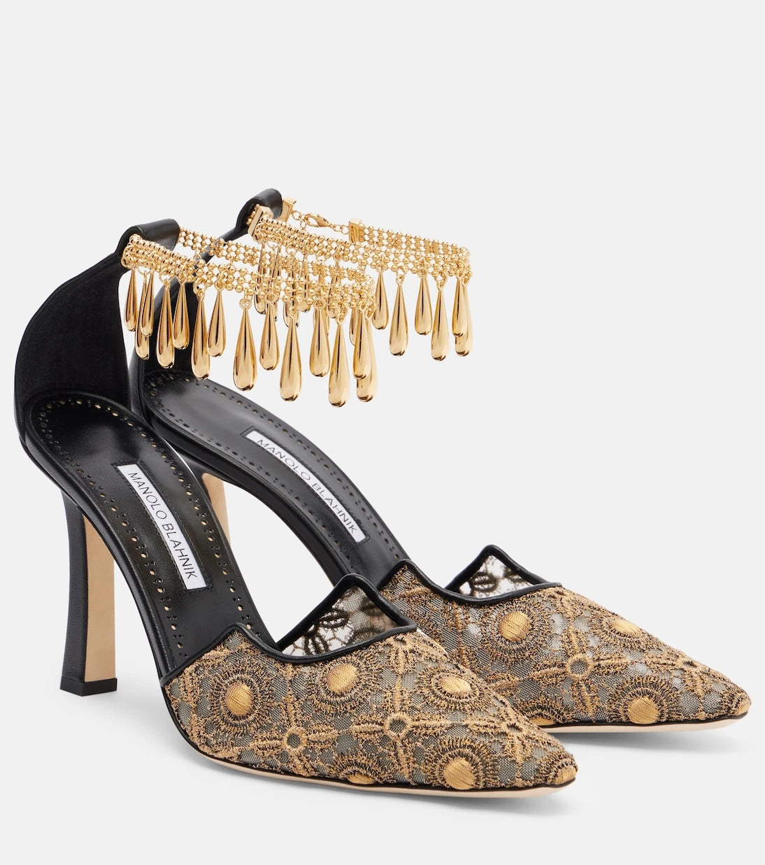 Manolo Blahnik - حذاء هارنيكوس 105 بكعب عالٍ من الدانتيل المزيّن بالجلد