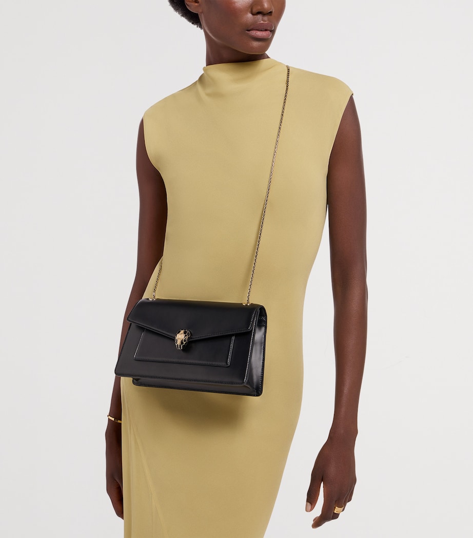 Leather Serpenti Forever Shoulder Bag BLACK