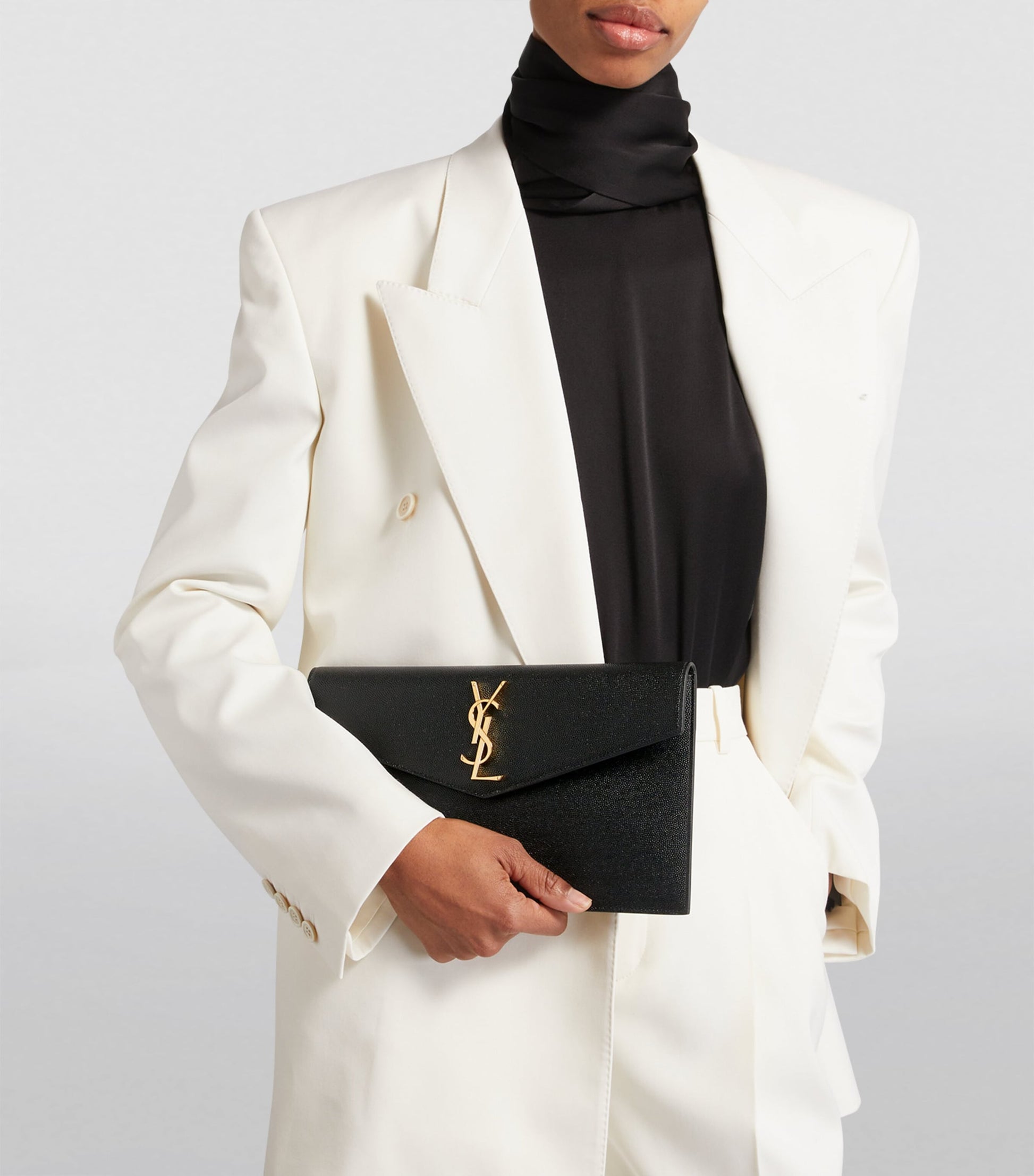 Saint Laurent Black Leather Uptown Clutch Bag