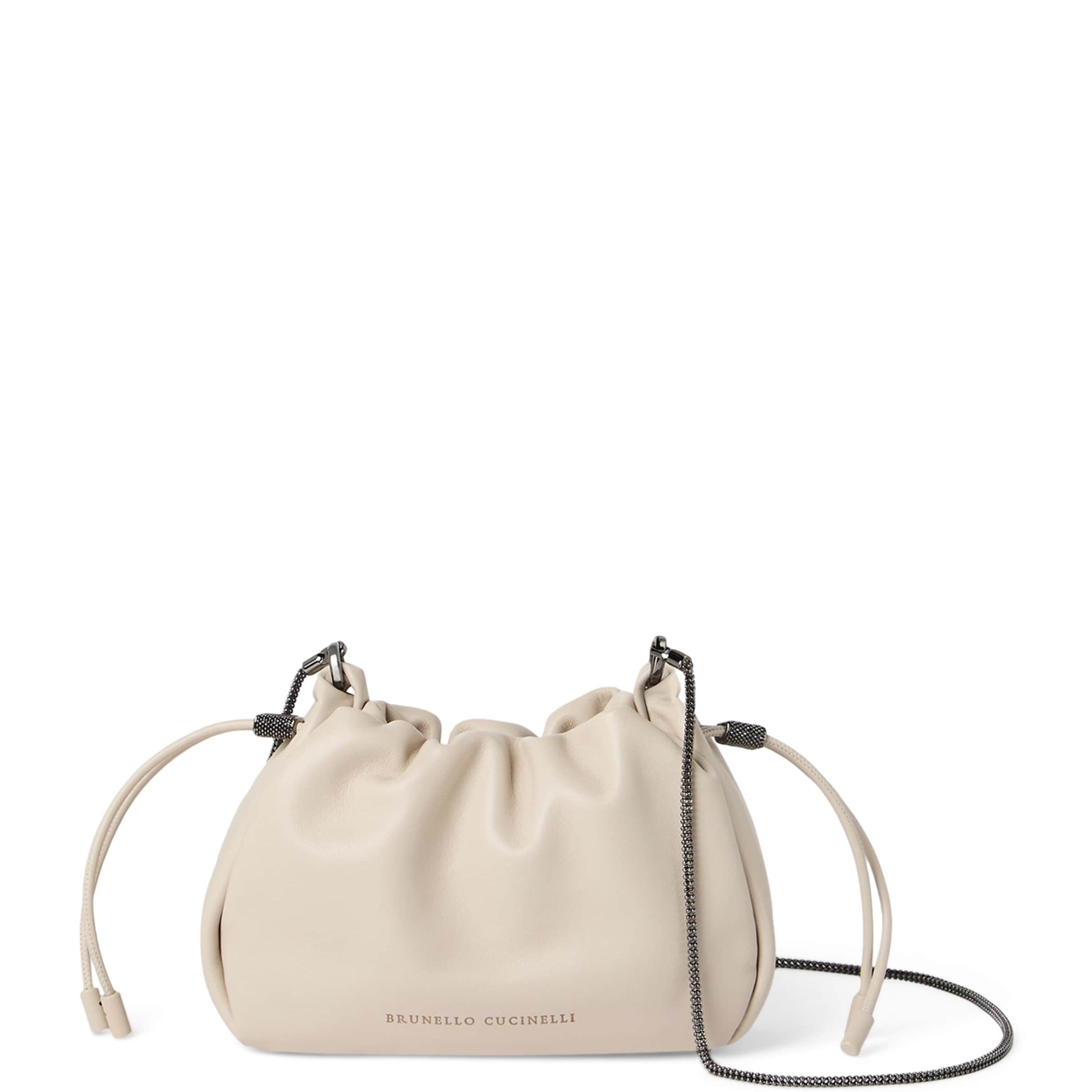 Brunello Cucinelli White Mini Leather Mellow Bucket Bag