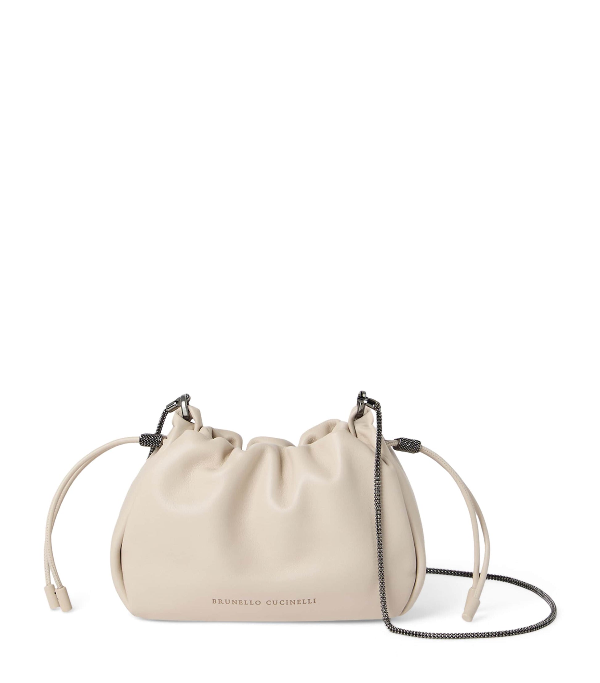 Brunello Cucinelli White Mini Leather Mellow Bucket Bag