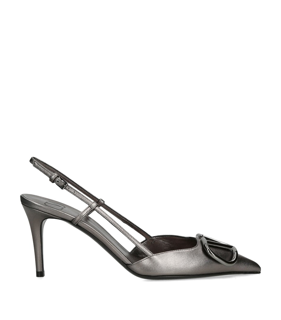 Valentino Garavani Grey Leather VLogo Slingback Pumps 80
