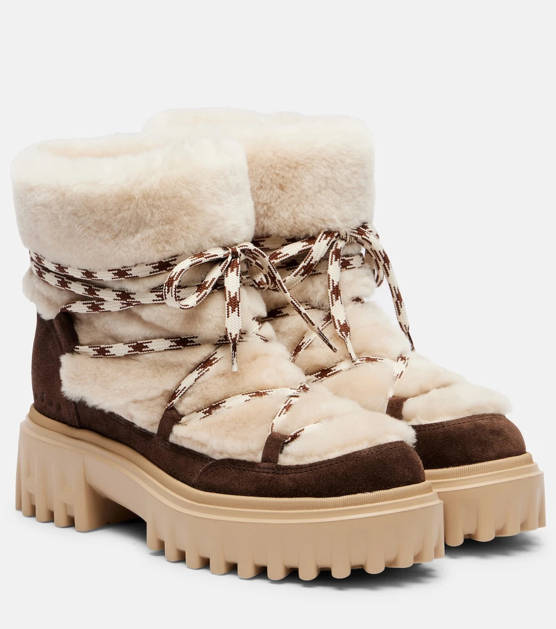 Hogan - Suede and shearling lace-up boots