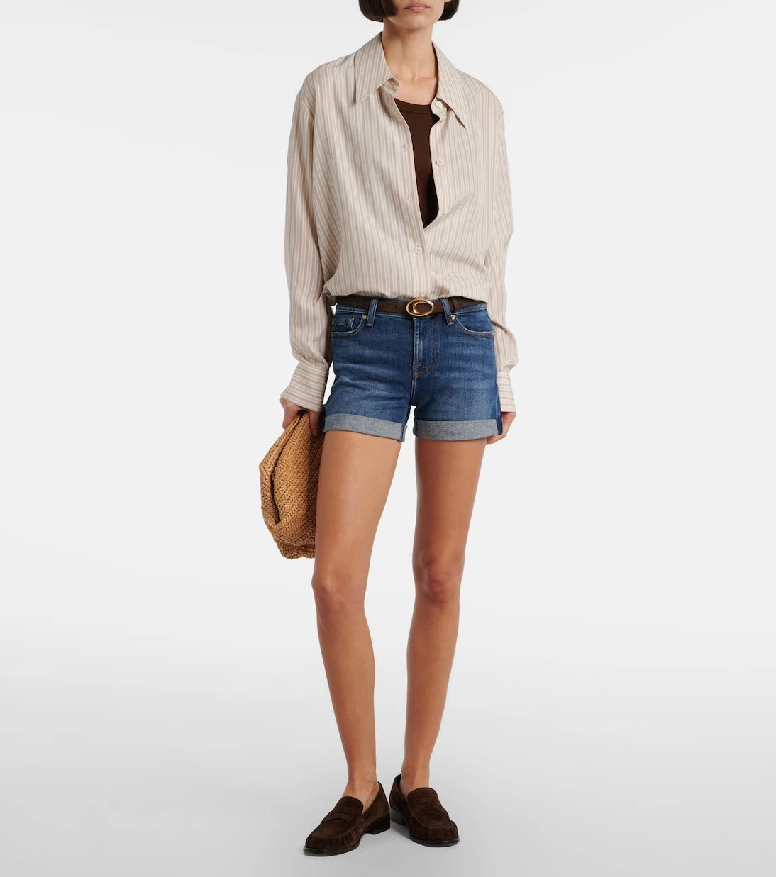 7 For All Mankind - شورت جينز بقصة متوسطة الارتفاع