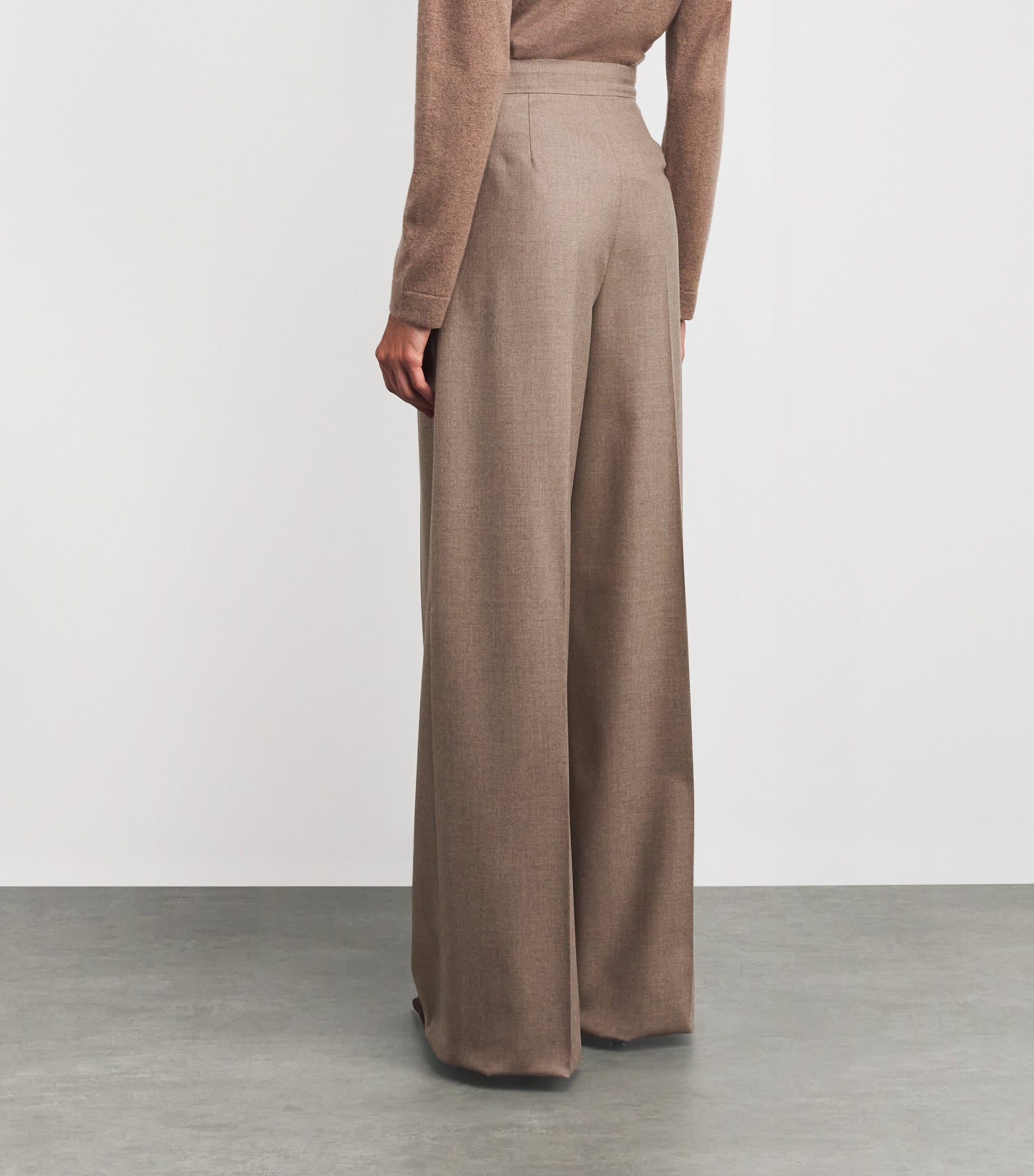 Max Mara Beige Stretch-Cashmere Wide-Leg Trousers