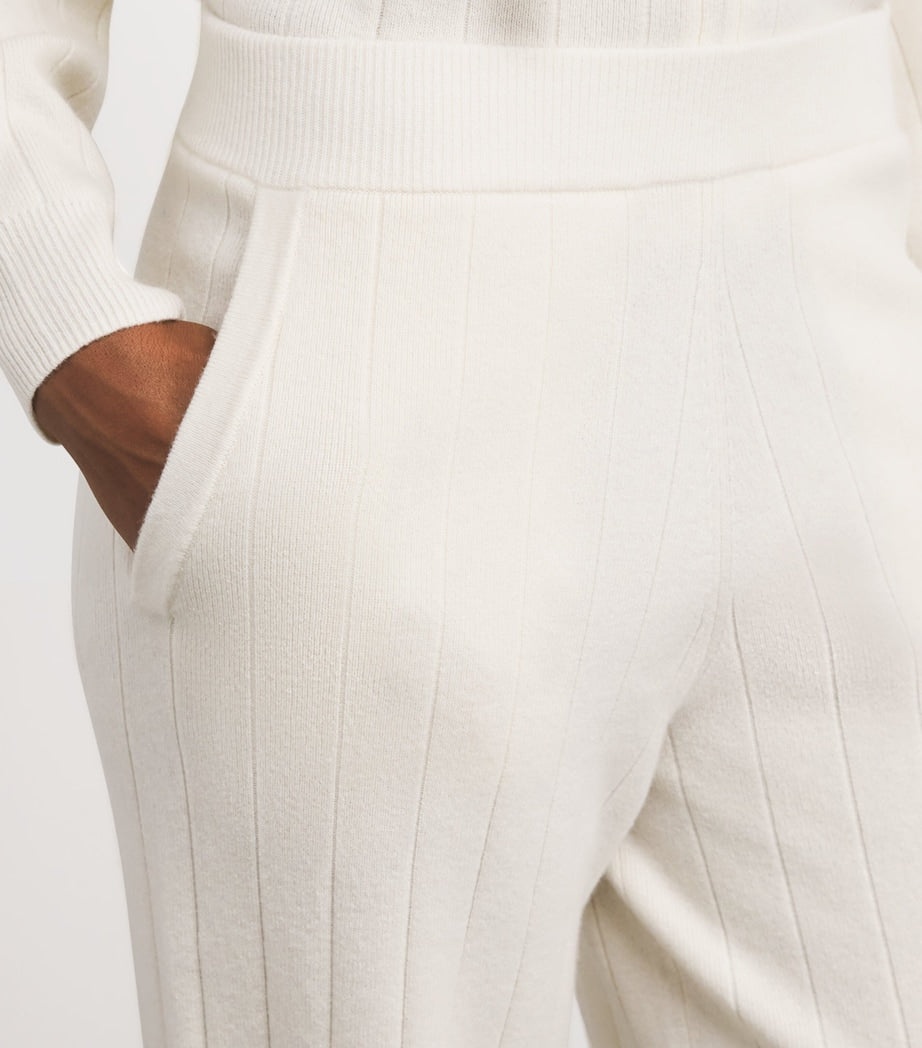 Max Mara White Cashmere Rib-Knit Trousers