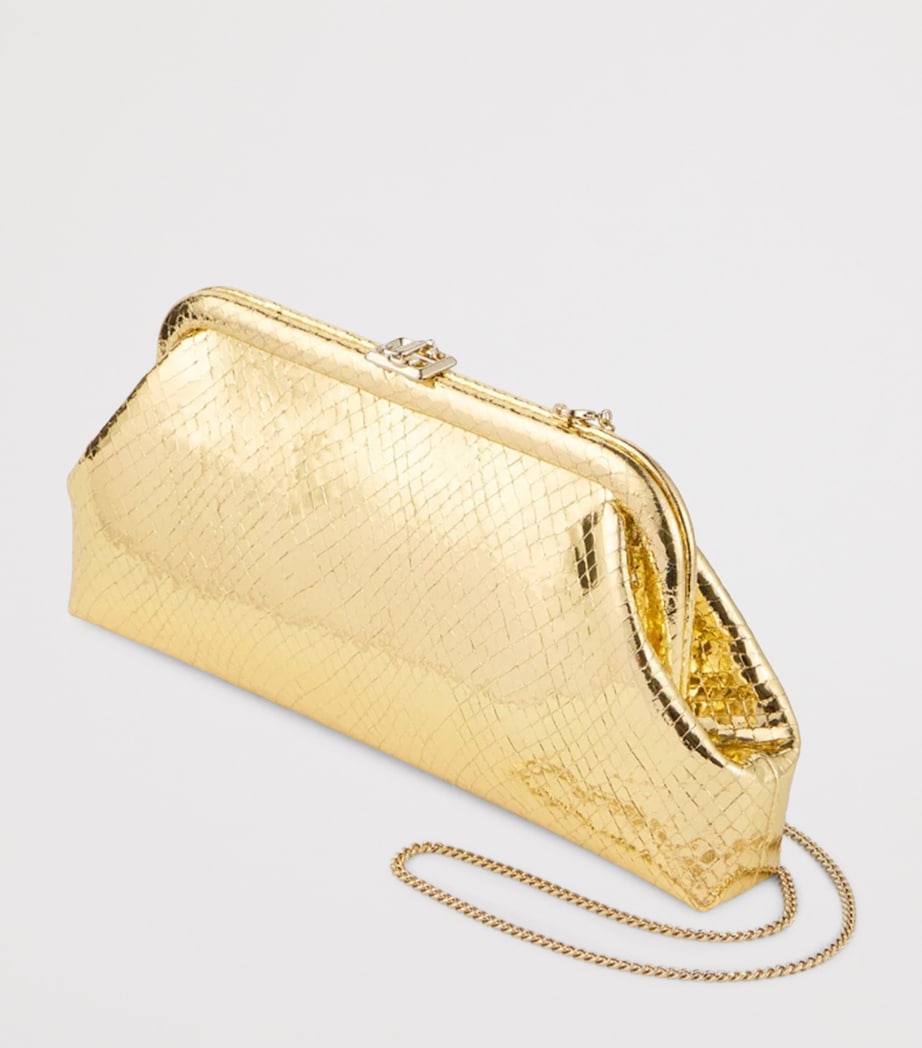 Jimmy Choo Gold Skylar Snake-Embossed Leather Clutch Bag