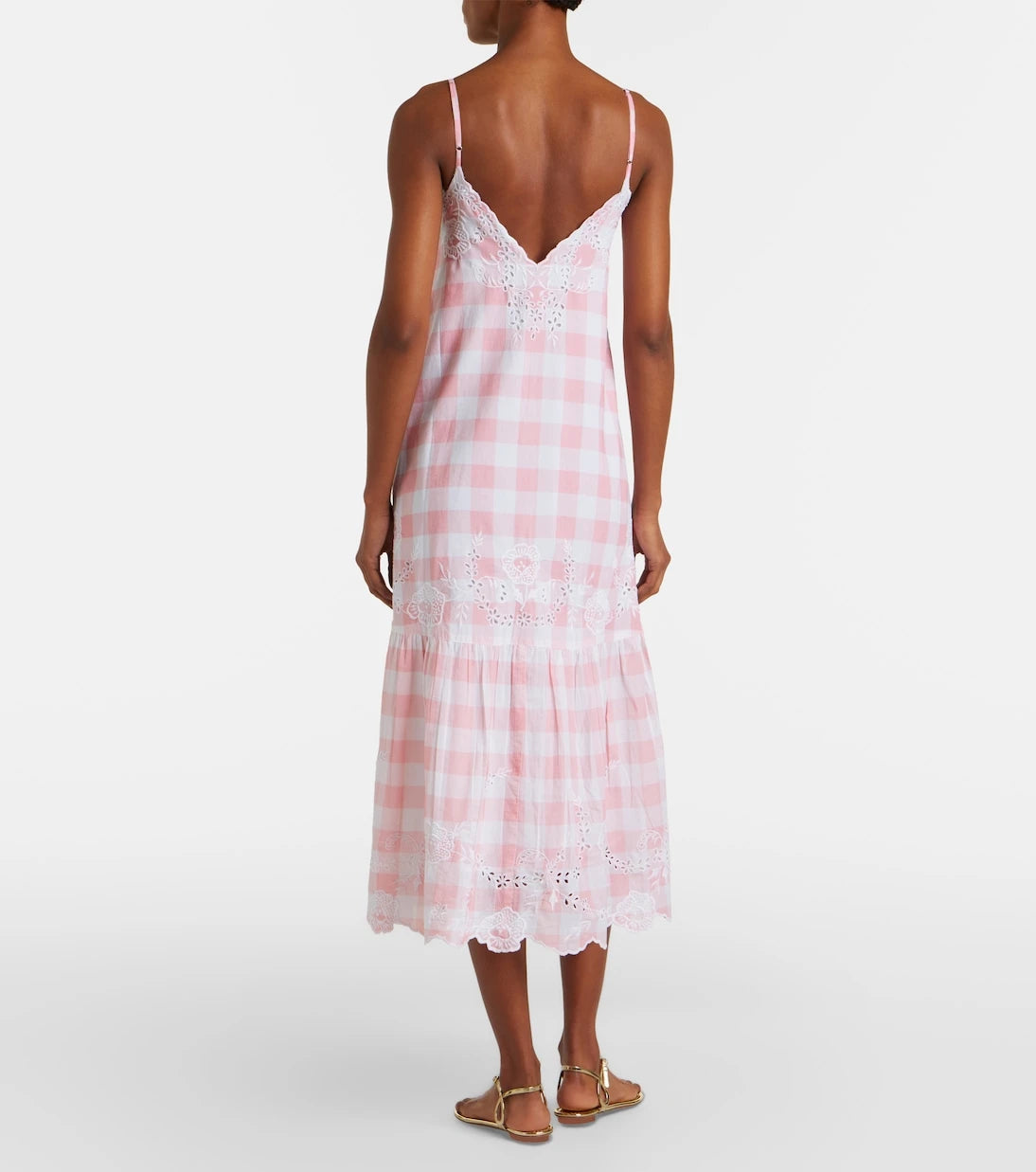 Juliet Dunn - Embroidered checked cotton midi dress