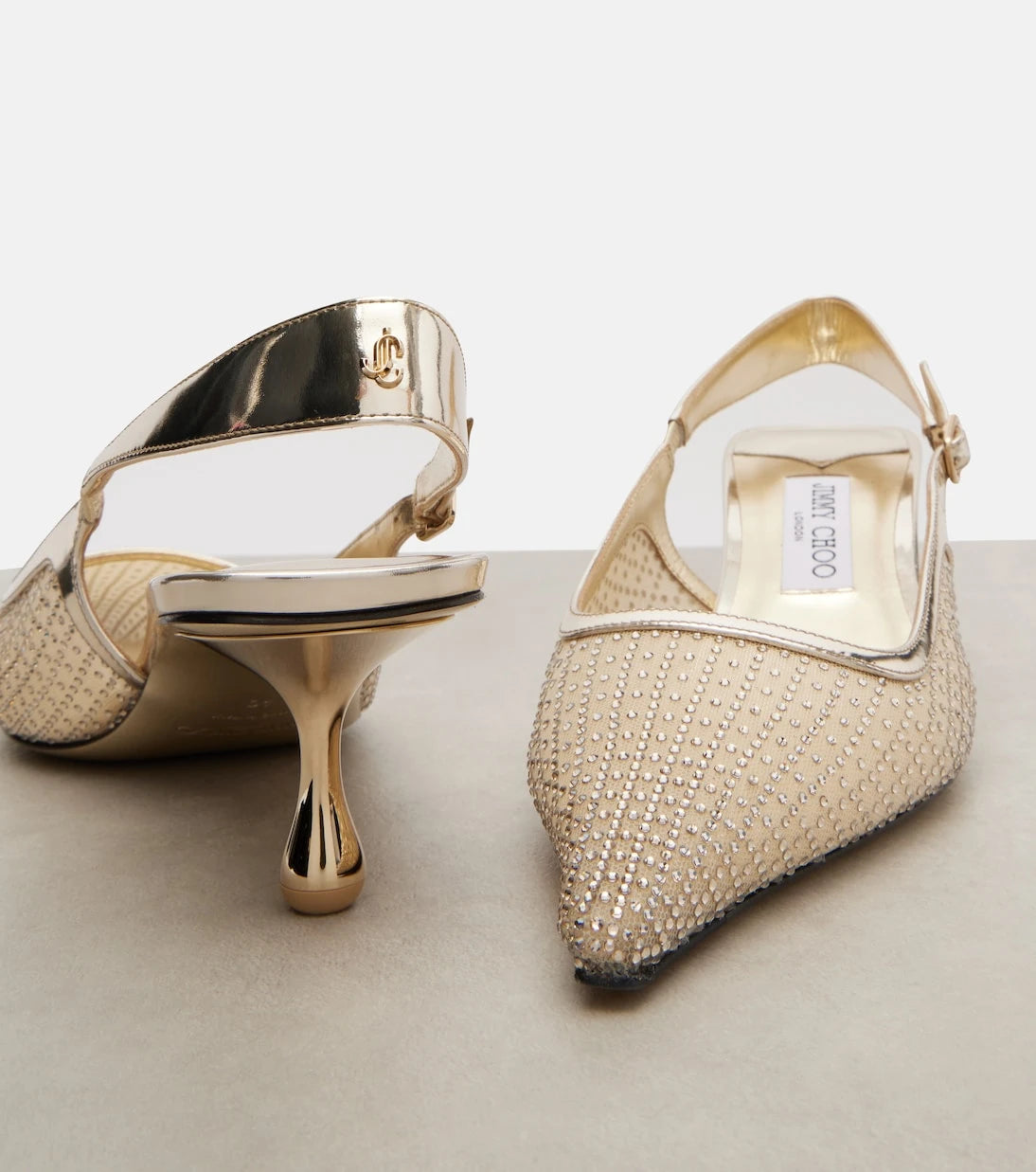 Jimmy Choo - حذاء أمل 50 بكعب عالٍ مزخرف وشريط خلفي شبكي