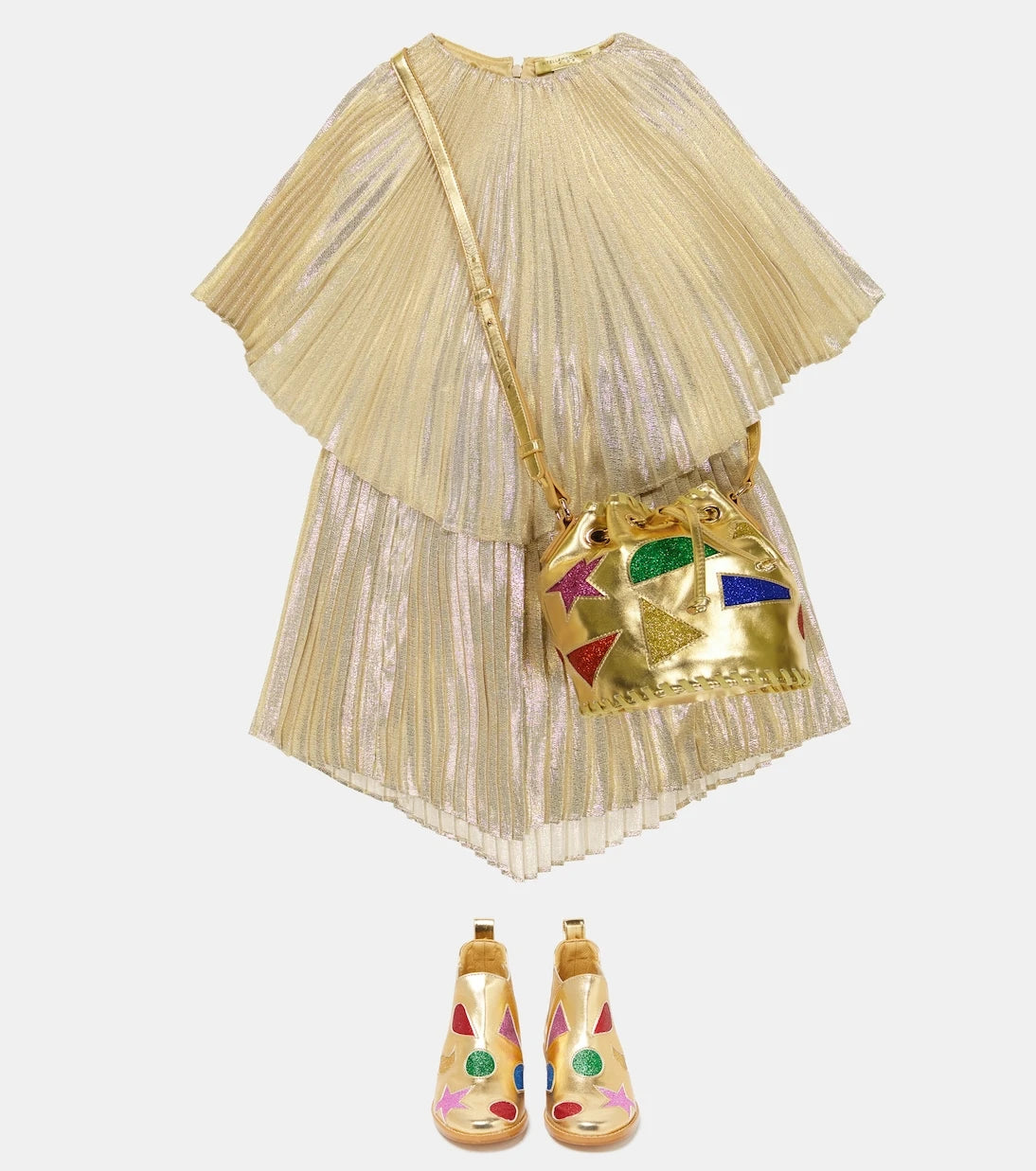 Stella McCartney Kids - Pleated silk-blend lamé mini dress