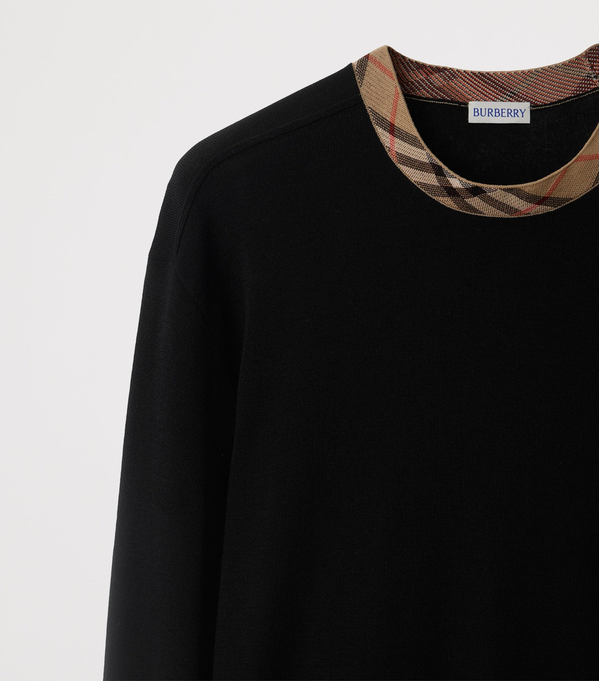 Burberry Black Wool Check-Trim Sweater