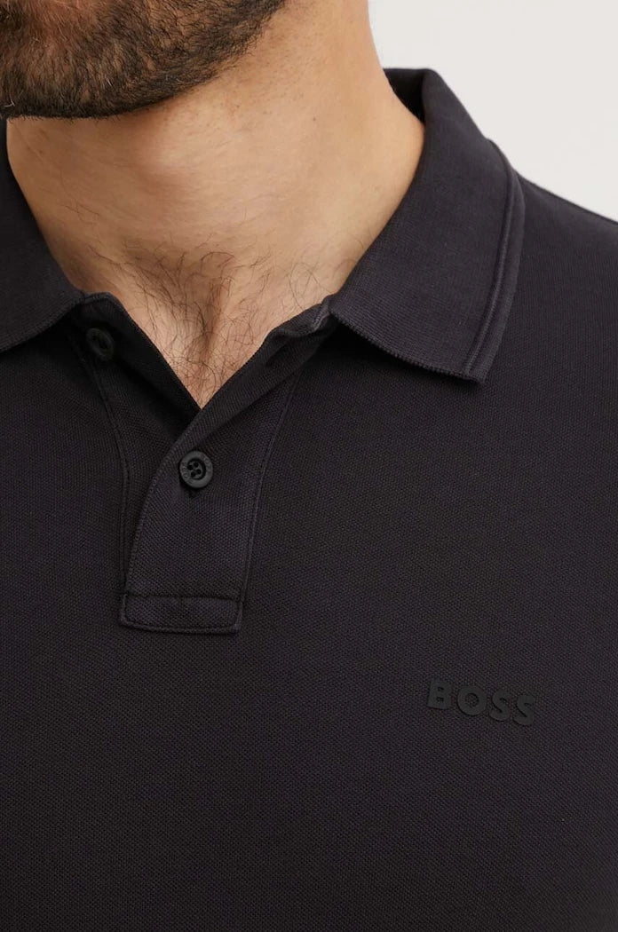 BOSS Orange erkek pamuklu yakalı tişört Prime