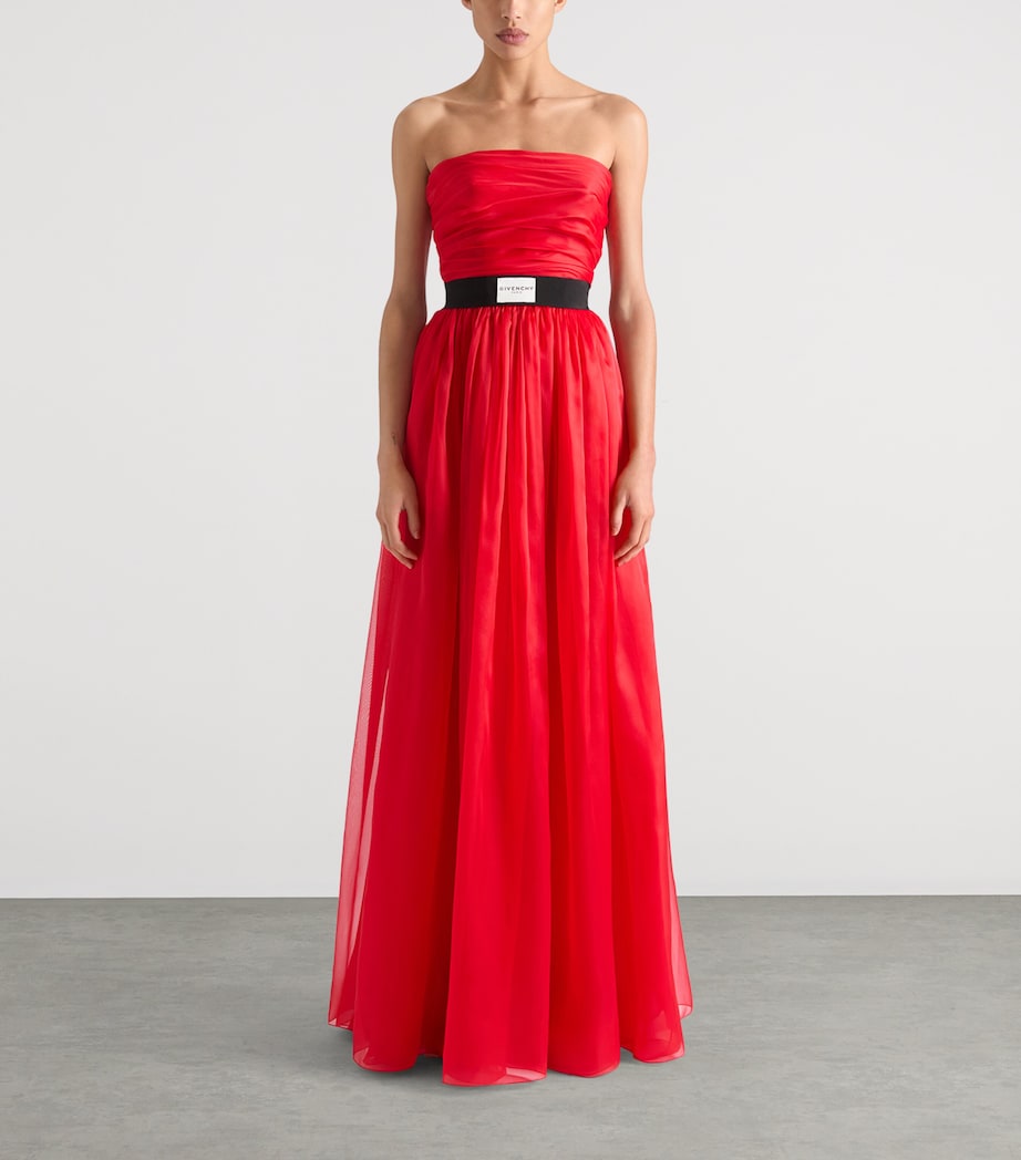 Givenchy Red Silk Strapless Maxi Dress