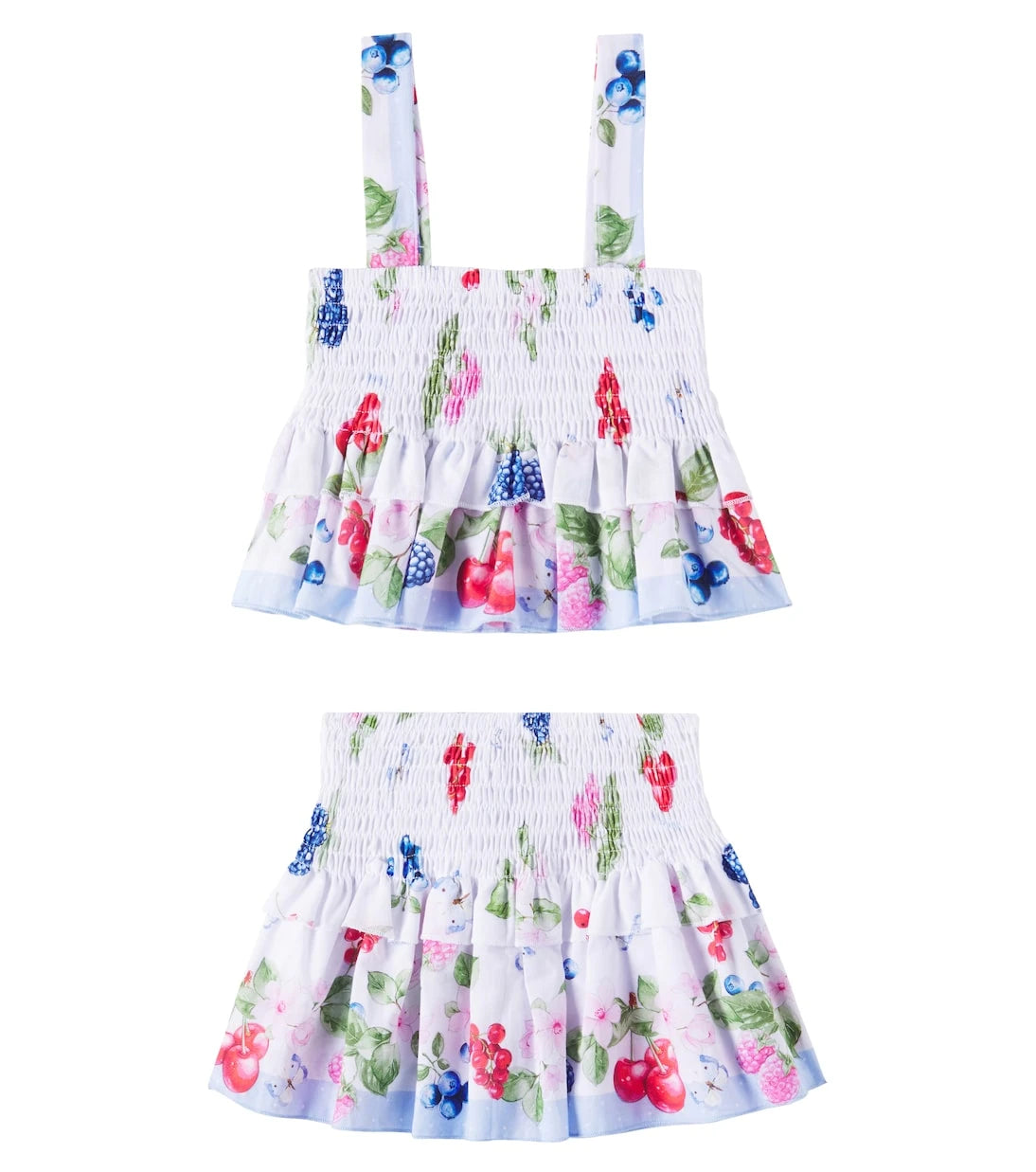 Monnalisa - Floral ruffled cotton top and skirt set