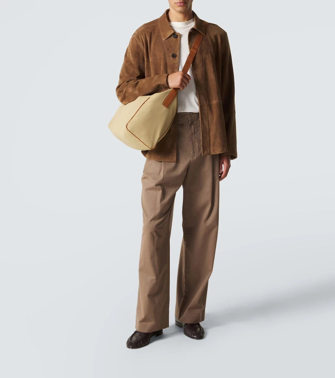 The Row - Logan E/W leather-trimmed crossbody bag