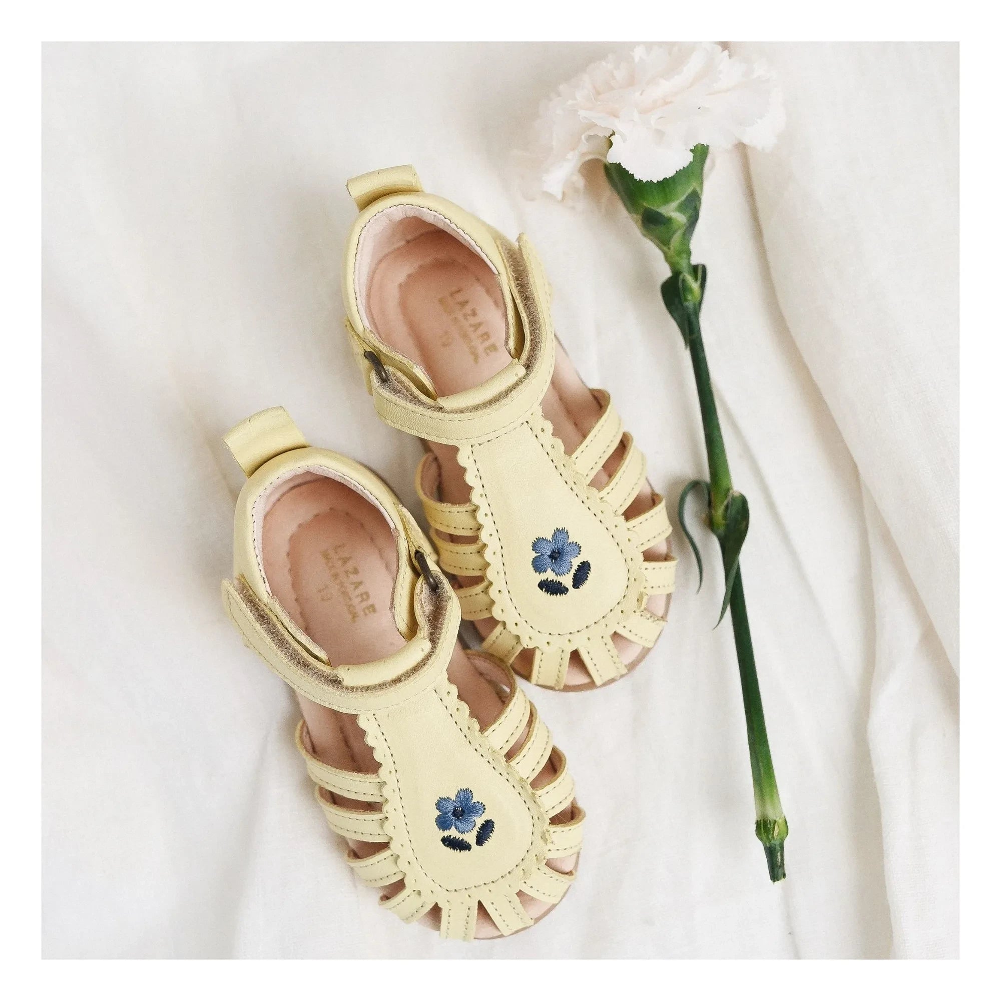 Lazare - Colette Flower Embroidered Sandals | Pale yellow