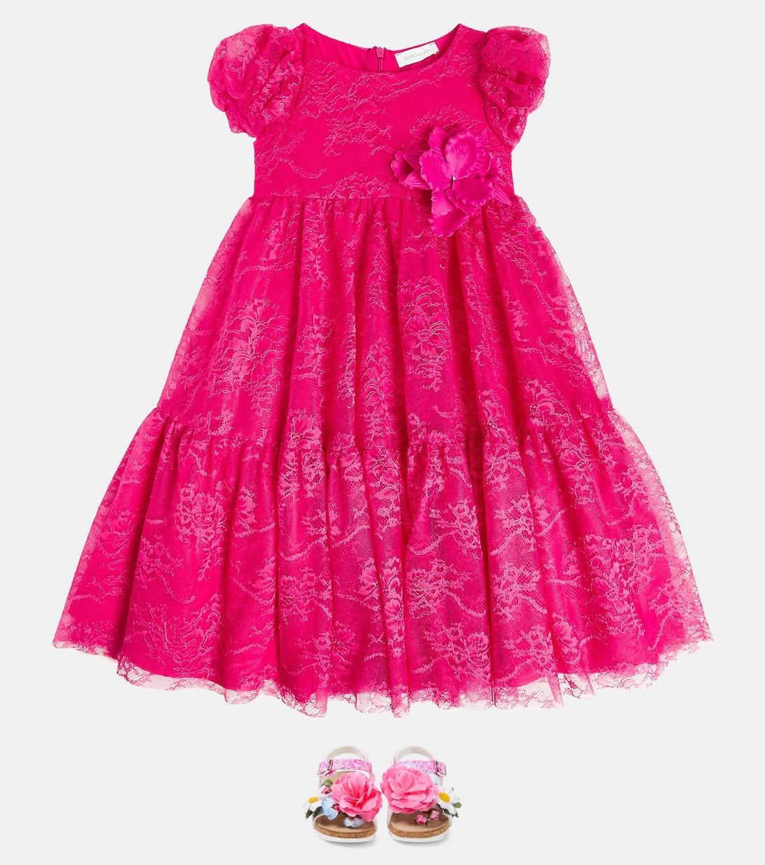 Monnalisa - Embellished puff-sleeve dress