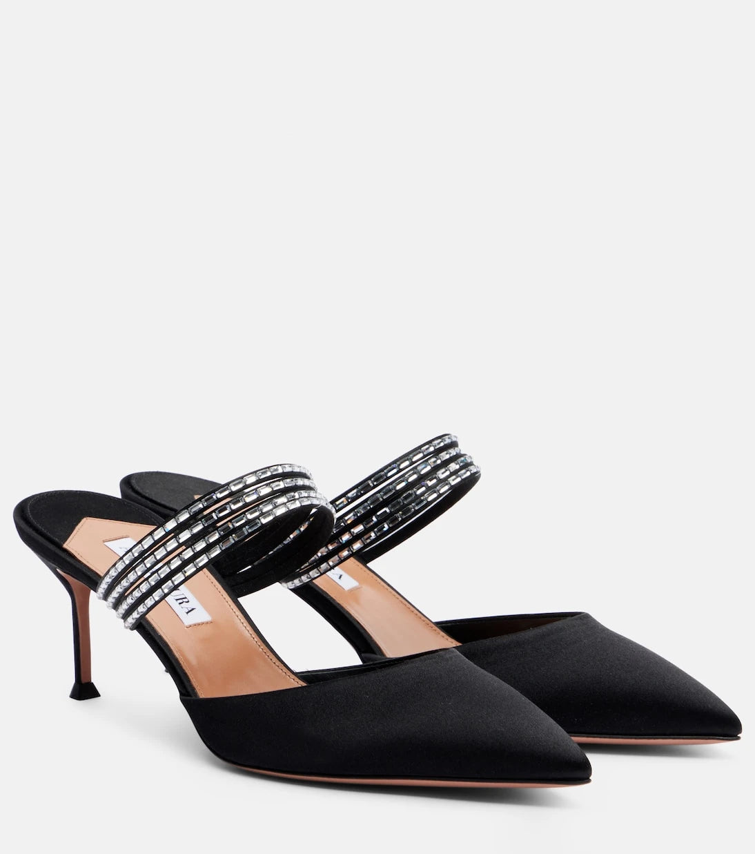 Aquazzura - Luce 65 embellished satin mules