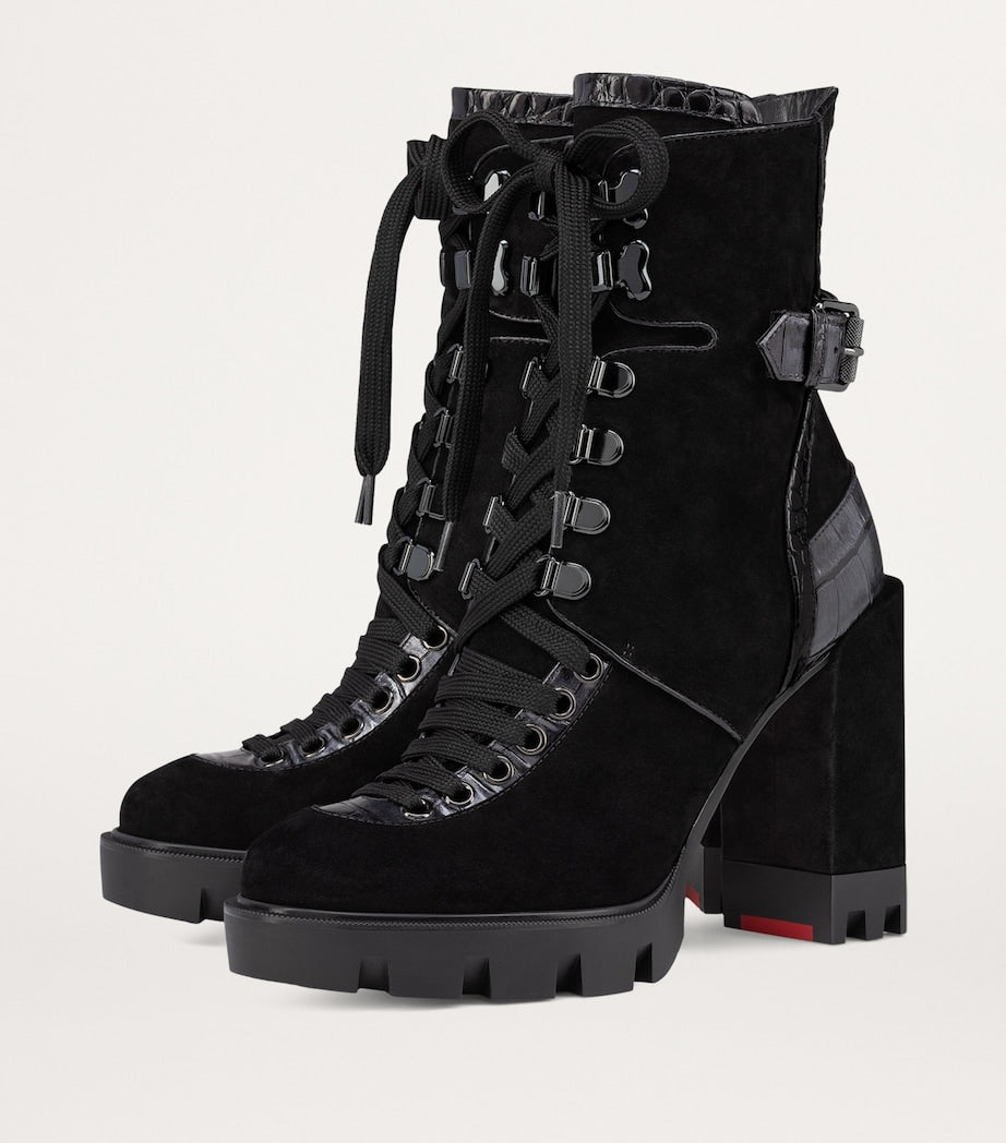 Christian Louboutin Black Macademia Suede Lace-Up Boots 100