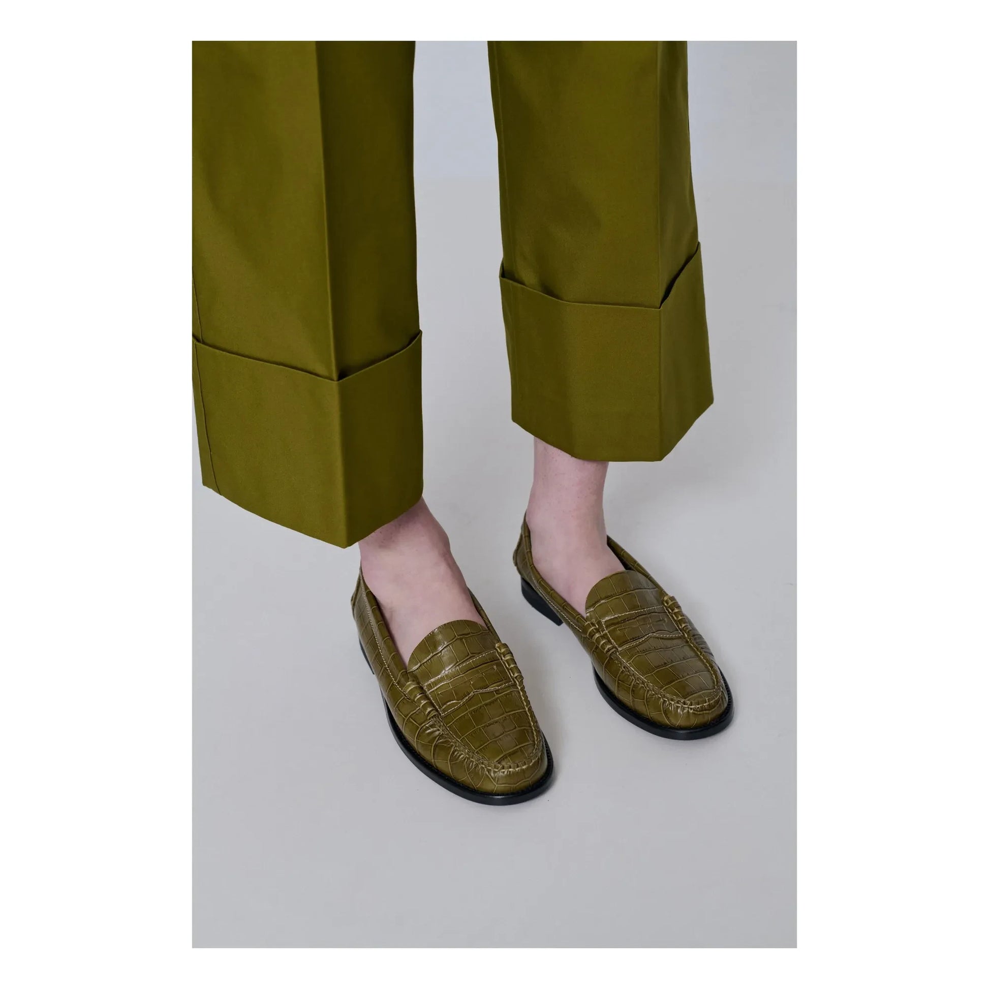 Augusta - Zoe Crocodile Effect Loafers | Olive green