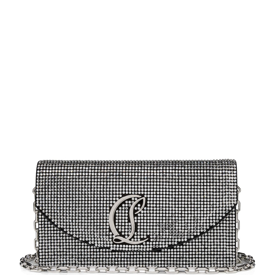 Black Loubi54 Leather Rhinestone Clutch Bag
